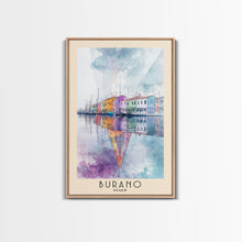 Load image into Gallery viewer, Burano, Italy Watercolor Print, Vacation Gift, Italy Wall Art, Beach Painting, Beach Decor, Large Wall Art, Wood Frame Art