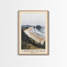 Carregar imagem no visualizador da galeria, Cannon Beach, Oregon Watercolor Beach Print, Vacation Gift, Oregon Wall Art, Framed Canvas Print, Framed Beach Painting