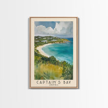 Load image into Gallery viewer, Captain's Bay, Anguila Watercolor Print, Vacation Gift, Anguila Wall Art, Beach Painting, Beach Decor, Large Wall Art, Wood Frame Art
