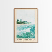 Load image into Gallery viewer, Cayo Paraiso, Dominican Republic Watercolor Beach Print, Vacation Gift, Dominican Republic Wall Art, Framed Canvas Print, Framed Beach Painting