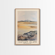 Load image into Gallery viewer, Chatham Island, New Zealand Watercolor Print, Vacation Gift, New Zealand Wall Art, Beach Painting, Beach Decor, Large Wall Art, Wood Frame Art