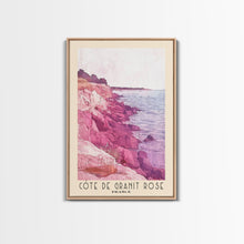 Load image into Gallery viewer, Côte de Granit Rose, France Watercolor Beach Print, Vacation Gift, France Wall Art, Framed Canvas Print, Framed Beach Painting