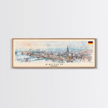 Carregar imagem no visualizador da galeria, Aachen Germany Panoramic Travel Poster, Framed Canvas Print or Metal Wall Art, Travel Art, Home Decor, Panoramic Painting, Midcentury Art