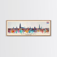 Load image into Gallery viewer, Amsterdam Netherlands Travel Art, City Art, Framed Canvas Print or Metal Wall Art, Europe Travel Poster, Panoramic Wall Art, Extra Wide Wall Art