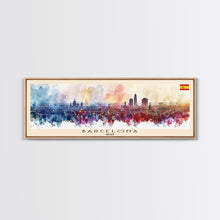Load image into Gallery viewer, Barcelona Spain Travel Art, City Art, Framed Canvas Print or Metal Wall Art, Europe Travel Poster, Panoramic Wall Art, Extra Wide Wall Art