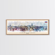Cargar imagen en el visor de la galería, Cheboksary Russia Travel Art, City Art, Framed Canvas Print or Metal Wall Art, Europe Travel Poster, Panoramic Wall Art, Extra Wide Wall Art