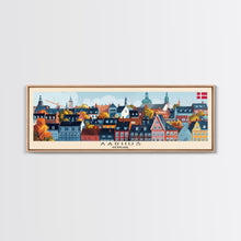 Carregar imagem no visualizador da galeria, Aarhus Denmark Panoramic Travel Poster, Framed Canvas Print or Metal Wall Art, Travel Art, Home Decor, Panoramic Painting, Midcentury Art