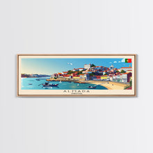 Load image into Gallery viewer, Almada Portugal Travel Art, City Art, Framed Canvas Print or Metal Wall Art, Europe Travel Poster, Panoramic Wall Art, Extra Wide Wall Art