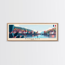 Load image into Gallery viewer, Bordeaux France Panoramic Travel Poster, Framed Canvas Print or Metal Wall Art, Travel Art, Home Decor, Panoramic Painting, Midcentury Art