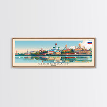 Cargar imagen en el visor de la galería, Cheboksary Russia Travel Art, City Art, Framed Canvas Print or Metal Wall Art, Europe Travel Poster, Panoramic Wall Art, Extra Wide Wall Art