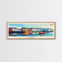 Carregar imagem no visualizador da galeria, Galway Ireland Panoramic Travel Poster, Framed Canvas Print or Metal Wall Art, Travel Art, Home Decor, Panoramic Painting, Midcentury Art