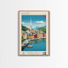 Carregar imagem no visualizador da galeria, Ålesund Norway Travel Poster Framed Canvas Print, Midcentury Modern Art, Pop Art Wall Decor, Living Room Art, Scenic Wall Art