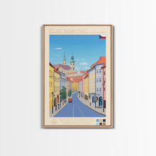 Cargar imagen en el visor de la galería, České Budějovice Czech Republic Travel Poster Framed Canvas Print, Midcentury Modern Art, Pop Art Decor, Living Room Wall Art