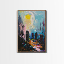 Load image into Gallery viewer, Creepy Haunted Cemetary Framed Canvas Print Halloween Art, Impasto Style Spooky Season Decor