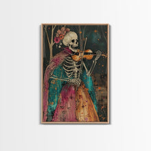 Load image into Gallery viewer, Day of the Dead Skeleton Playing Violin - Colorful Skeleton Art - Dia de los Muertos Inspired Print - Halloween Skeleton Decor