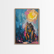Load image into Gallery viewer, Halloween Art of a Werewolf in a Dress Eating Pizza Under the Moonlight, Perfect for Adding a Playful Touch to Spooky Decor