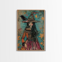 Load image into Gallery viewer, Enchanting Witch with Raven - Halloween Wall Decor - Spooky Home Art Print - Halloween Gift for Witch Lovers - Creepy Art Halloween Decor