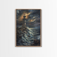 Load image into Gallery viewer, Eerie Castle on Cliff, Halloween Art Print, Spooky Home Decor, Framed Canvas Print, Creepy Art, Halloween Wall Decor, Seasonal Wall Art