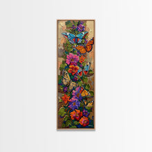 Load image into Gallery viewer, Colorful Abstract Framed Butterfly Canvas Art, Gouache Style Painting, Botanical Wall Art, Oversized Long Narrow Wall Art for Bedroom