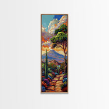 Cargar imagen en el visor de la galería, Colorful Textured Canvas Painting of Erupting Volcano Landscape, Tall and Narrow Vertical Art for Office, Mountain Wall Art Prints Framed