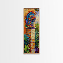 Load image into Gallery viewer, Aztec Inspired Canvas Painting Framed and Printed, Long Narrow Wall Art for Large Space, Beach House Wall Art, Tropical Wall Art Print
