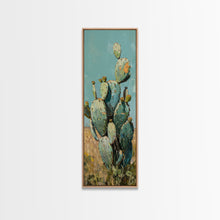 Load image into Gallery viewer, Botanical Desert Art Print of Cactus Framed on Canvas, Framed Western Art, Colorful Landscape Painting, Vertical Art for Living Room
