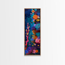 Cargar imagen en el visor de la galería, Colorful Underwater Art Print, Vibrant Wall Art Framed on Canvas, Black Light Poster, Fish Poster Art, Vertical Canvas Art, Living Room Art