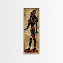 Load image into Gallery viewer, Egyptian Art Depiction of Osiris - Framed Canvas Print, Midcentury Modern Wall Art, Skinny Art, Tall Art, Living Room Decor
