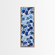 Load image into Gallery viewer, Blue and White Floral Pattern on White Background - Framed Canvas Print, Boho Art, Skinny Art, Tall Art, Midcentury Modern Art, Bedroom Wall Decor