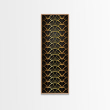 Carregar imagem no visualizador da galeria, Abstract Gold Geometric Pattern on Black Background - Framed Canvas Print, Art Deco Style, Skinny Art, Tall Art, Midcentury Modern Art, Living Room Wall Decor