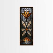 Load image into Gallery viewer, Amber and White Stained Glass Floral Design - Framed Canvas Print, Midcentury Modern Art, Skinny Art, Tall Art, Living Room Wall Decor, Boho Art