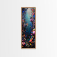 Load image into Gallery viewer, Deep Sea Adventure with Colorful Coral Reefs, Skinny and Tall Art, Stunning Framed Canvas Print, Underwater Landscape Wall Art