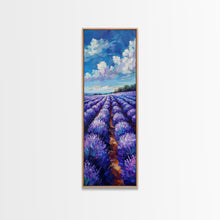 Carregar imagem no visualizador da galeria, Expansive Lavender Fields Under a Bright Sky, Skinny and Tall Art, Bold Framed Canvas Print, Landscape Wall Art
