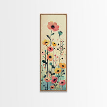 Load image into Gallery viewer, Bright Field of Wildflowers Skinny Art Tall Art Japanese Ukiyo-e Inspired Floral Print Framed Canvas Wall Art