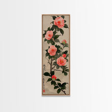 Carregar imagem no visualizador da galeria, Framed Canvas Print Of Japanese Floral Art With Camellia Blossoms And Detailed Leaves Ready To Hang Traditional Japanese Wall Art Decor