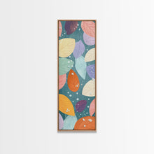 Carregar imagem no visualizador da galeria, Floating Leaves in Soft Pastel Colors, Skinny Tall Art with Japanese Influence, Framed Canvas Print in Ukiyo-e Style