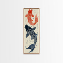 Load image into Gallery viewer, Elegant Koi Fish in Minimalist Japanese Art Style, Tall and Skinny Framed Canvas Print for Ukiyo-e Art Lovers