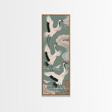 Load image into Gallery viewer, Cranes In Flight Framed Canvas Print, Traditional Japanese Art With Soft Colors And Detailed Wings, Wall Art Ready To Hang