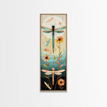 Load image into Gallery viewer, Dragonfly Gathering Night Glow Vibrant Colors Skinny Art Tall Art Framed Canvas Print Japanese Style Art Ukiyo-e Art Wood Block Print Insect Art