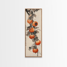 Load image into Gallery viewer, Bountiful Persimmons On Tree Branch Skinny Art Tall Art Framed Canvas Print Japanese Style Art Ukiyo-e Art Wood Block Print Seasonal Natural