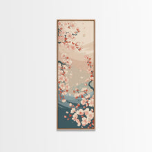 Cargar imagen en el visor de la galería, Cherry Blossom Branches Pale Background Japanese Style Tall Skinny Framed Canvas Print Wall Art