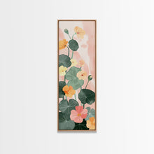 Load image into Gallery viewer, Bright And Colorful Nasturtium Flowers Ukiyo-e Style Tall Skinny Wood Block Japanese Art Framed Canvas Print