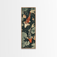 Load image into Gallery viewer, Koi Fish Swimming Gracefully Among Lotus Flowers – Framed Canvas Print Highlighting Skinny Art And Tall Art In Ukiyo-E Art And Japanese Style Art