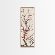 Load image into Gallery viewer, Delicate Plum Blossoms Skinny Art Tall Art Japanese Ukiyo-e Inspired Botanical Framed Canvas Print for Sophisticated Interiors