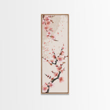 Cargar imagen en el visor de la galería, Cherry Blossom Branches On Canvas In Japanese Ukiyo-e Style, Traditional Woodblock Print, Framed Canvas Print, Tall Skinny Japanese Wall Art, Ready To Hang