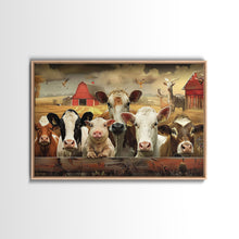 Carregar imagem no visualizador da galeria, Farm Animals On The Fence, Framed Canvas Print, Cute Animal Decor, Bathroom Wall Art, Illustration, Home Decor