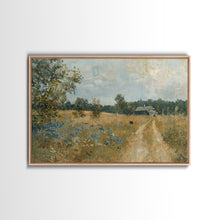 Load image into Gallery viewer, Blue Bonnets and Country Roads, Texas Art, Framed Canvas Print, Wood Frame Art, Metal Art, Metal Wall Art, Primitive Home Decor