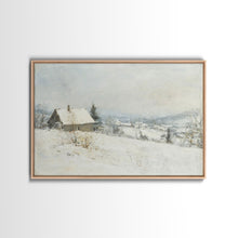 Cargar imagen en el visor de la galería, Farmhouse In The Winter, Framed Canvas Print, Christmas Scenary Landscape Painting, Americana Art, Custom Artwork Original