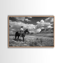 Load image into Gallery viewer, Arizona Cowboy Black and White Photography Print, Framed Canvas Print or Metal Art, Western Decor, Country Art, Living Room Art