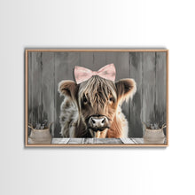 Carregar imagem no visualizador da galeria, Framed Wall Art Texas Cattle, Wood Framed Canvas Print, Farmhouse Decor, Minimalist Rustic Farmhouse Painting, Cute Nursery Wall Art